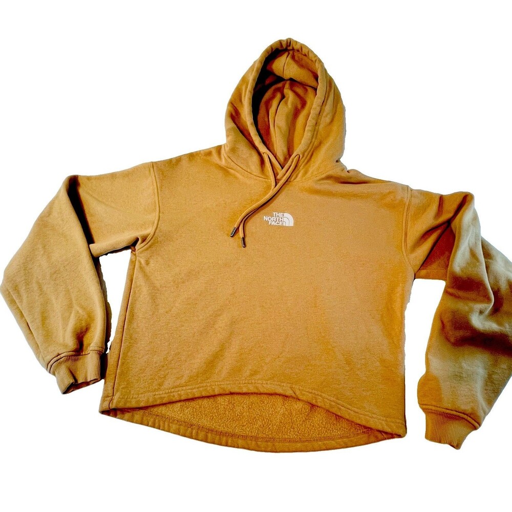 North Face Women's Crop Hoodie Small Orange Tan Sweatshirt Pullover High Low Hem